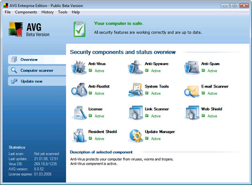 AVG 8 beta antivirus Screenshot