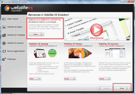 Primo avvio WebSite X5 Evolution 9